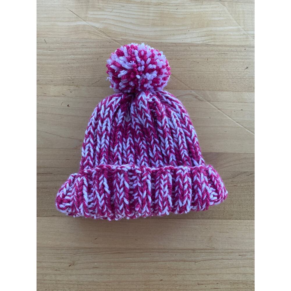 Homemade Kid's Pink & White Pom Pom Beanie